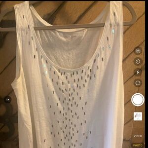 Eileen Fisher 100% Linen white Sleeveless Tank Metal Adornment Sz 1x